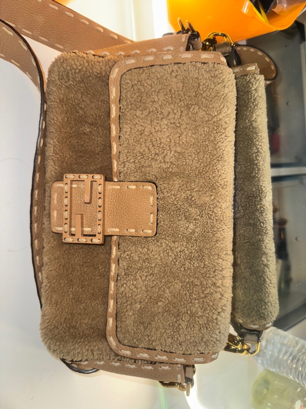 Fendi Baguette Wool Light Beige Handbag